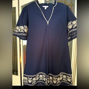 Crown & Ivy navy embroidered dress XL • boho coastal tunic